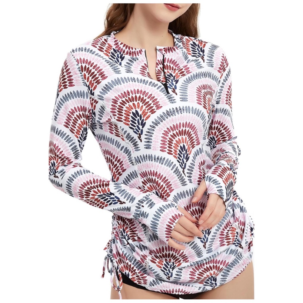 LILY CAT Women’s Size Large Boho Print Rash Guard Top Dress Swim Cover Up UPF 50